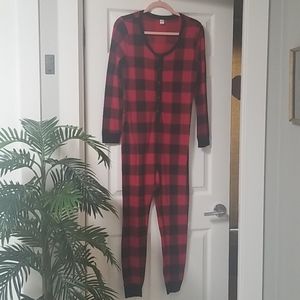 Red and black buffalo plaid onesie